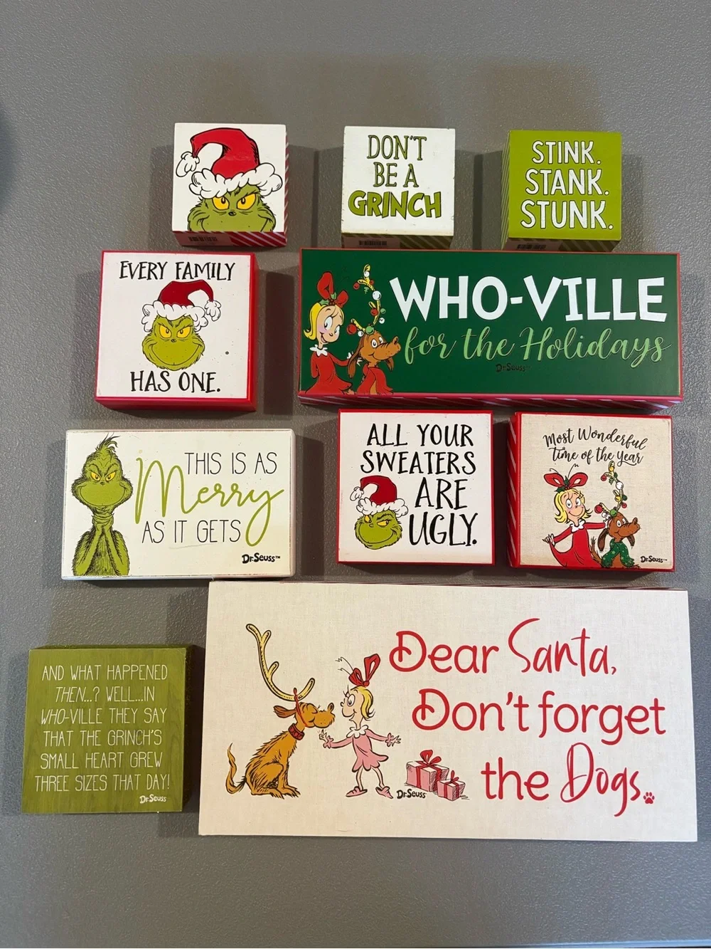 Dr. Seuss Who-Ville Holiday Block Set - Green/Red/White